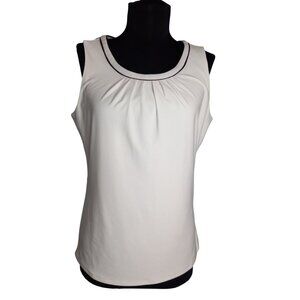 White House Black Market Size S Tank Top Womens Sleeveless Ivory Black Trim Vtg